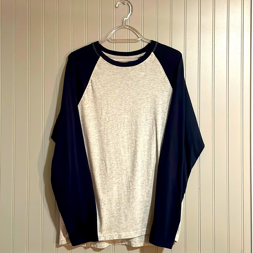 Men’s George Long-Sleeved Shirt - Grey with Navy Sleeves - US Medium